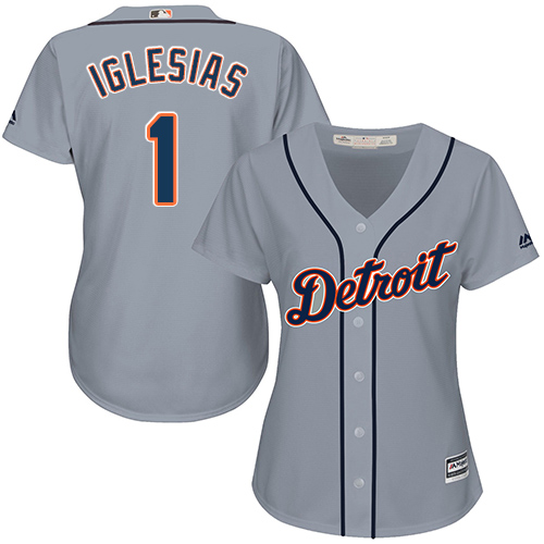 Tigers #1 Jose Iglesias Grey Road Women's Stitched MLB Jersey - Click Image to Close